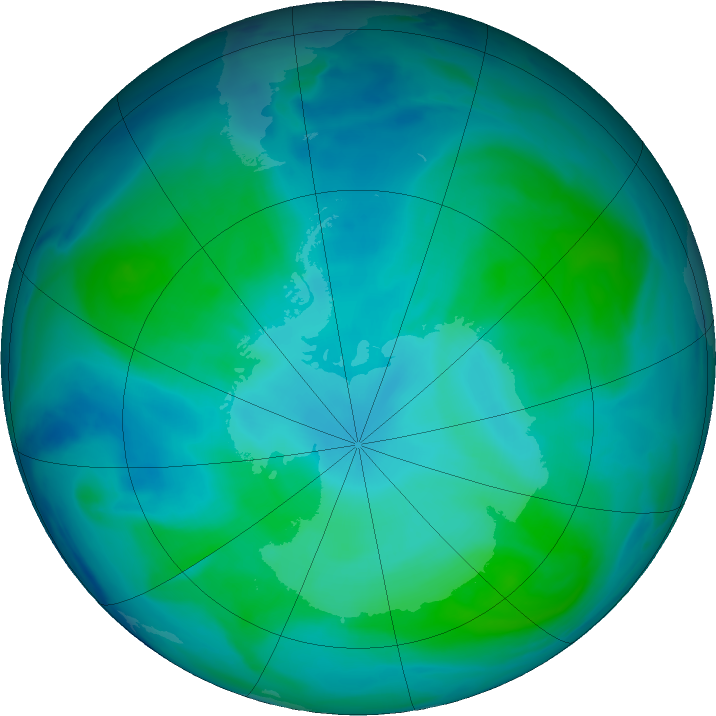 Antarctic ozone map for 21 January 2023